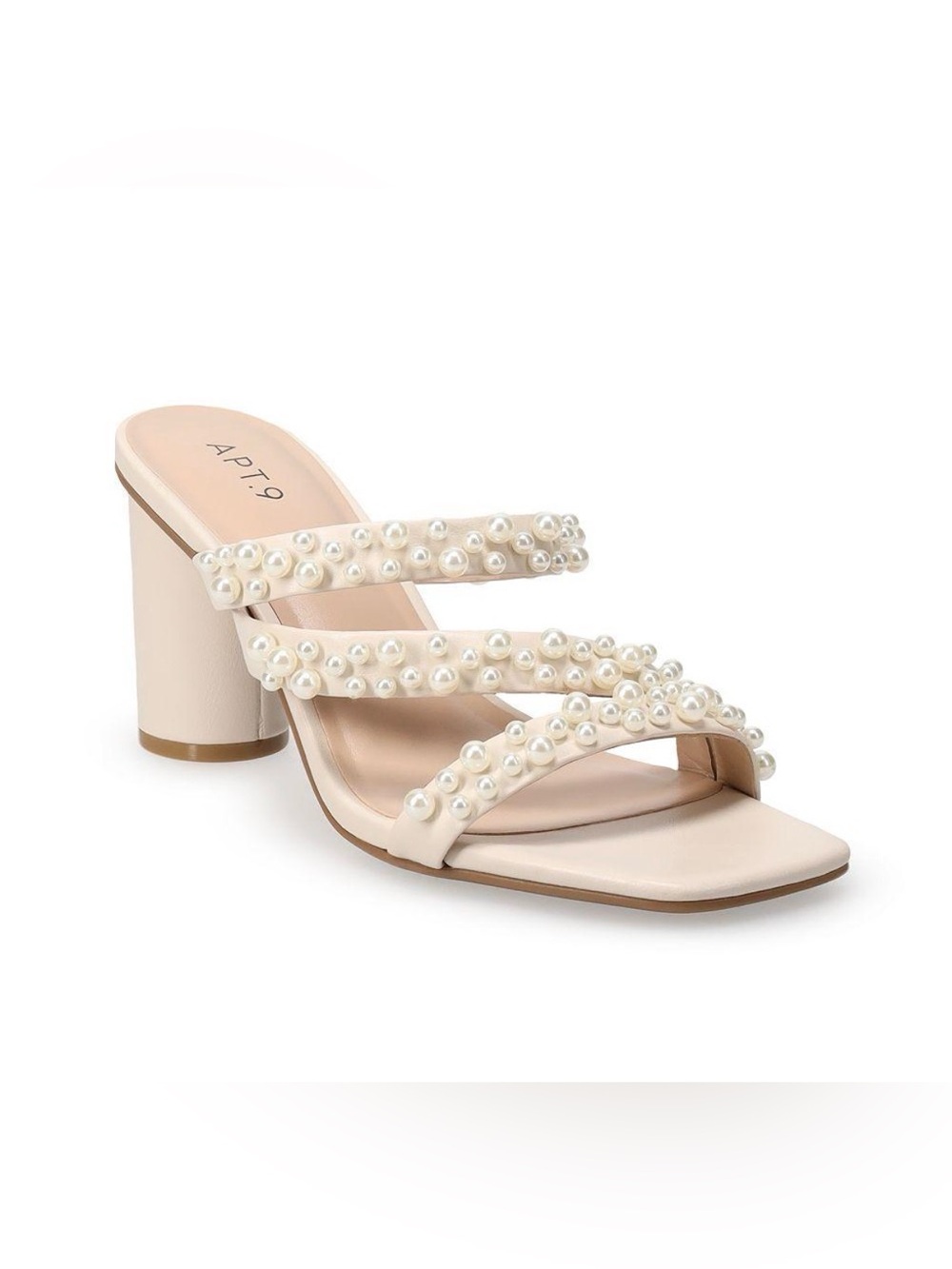 Apt. 9 Pearl-Embellished Cream Strappy Block Heel Mule